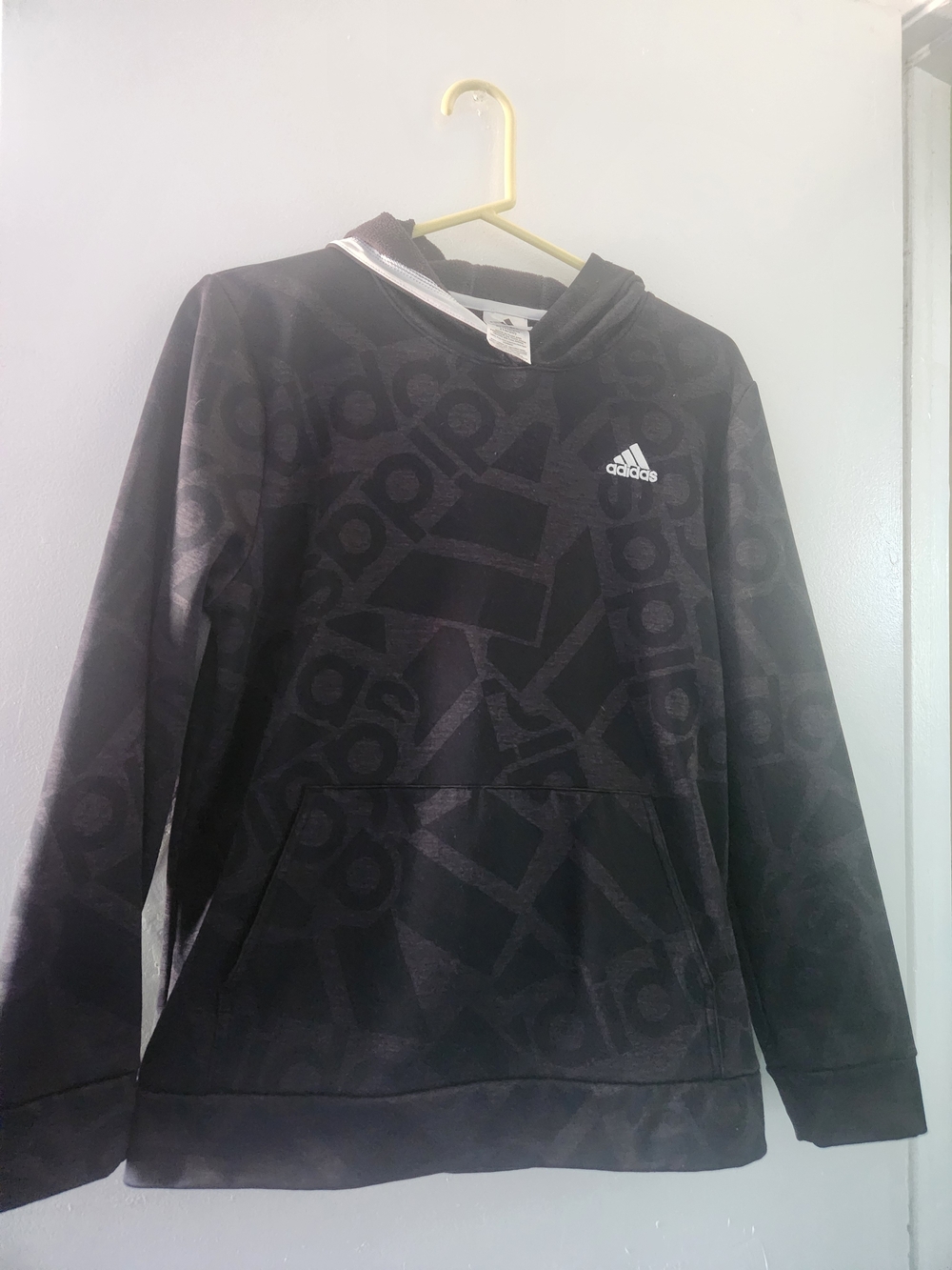 adidas Men's Black Logo-Pattern Crewneck Hoodie